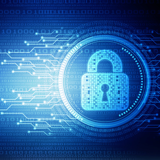 symbolic art for cybersecurity, a lock and electronic circuits